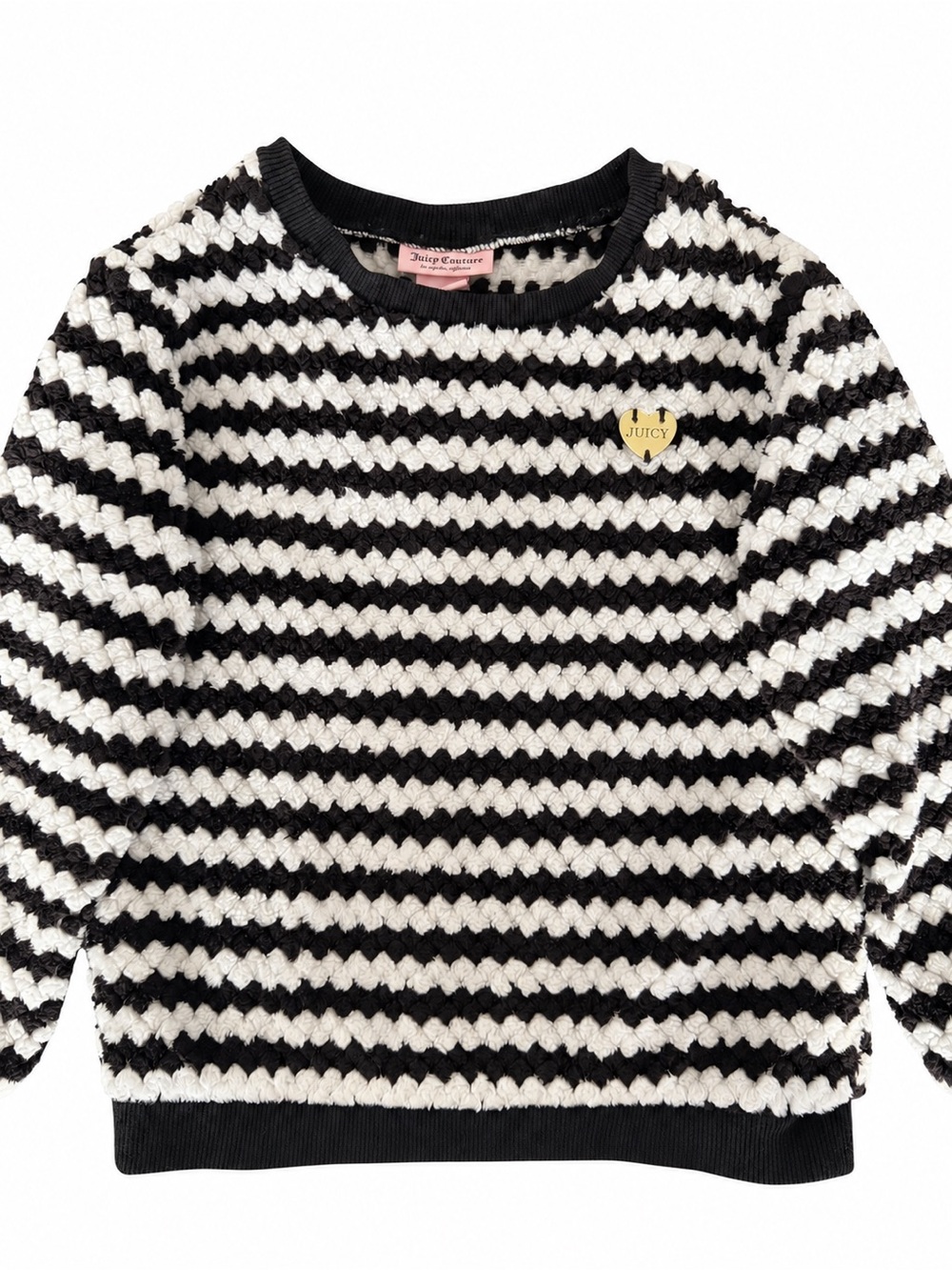 Juicy Couture Girls Black White Striped Textured Sweater Heart Logo Fall Y2K 6